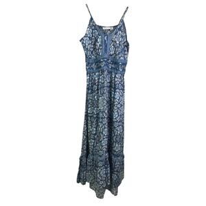 Sincerely Jules Maxi Dress Size XL Blue‎ Floral Adjustable Strap Elastic Waist